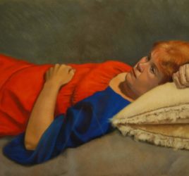 Woman in Red Dress, pastel portrait by Jim Promessi
